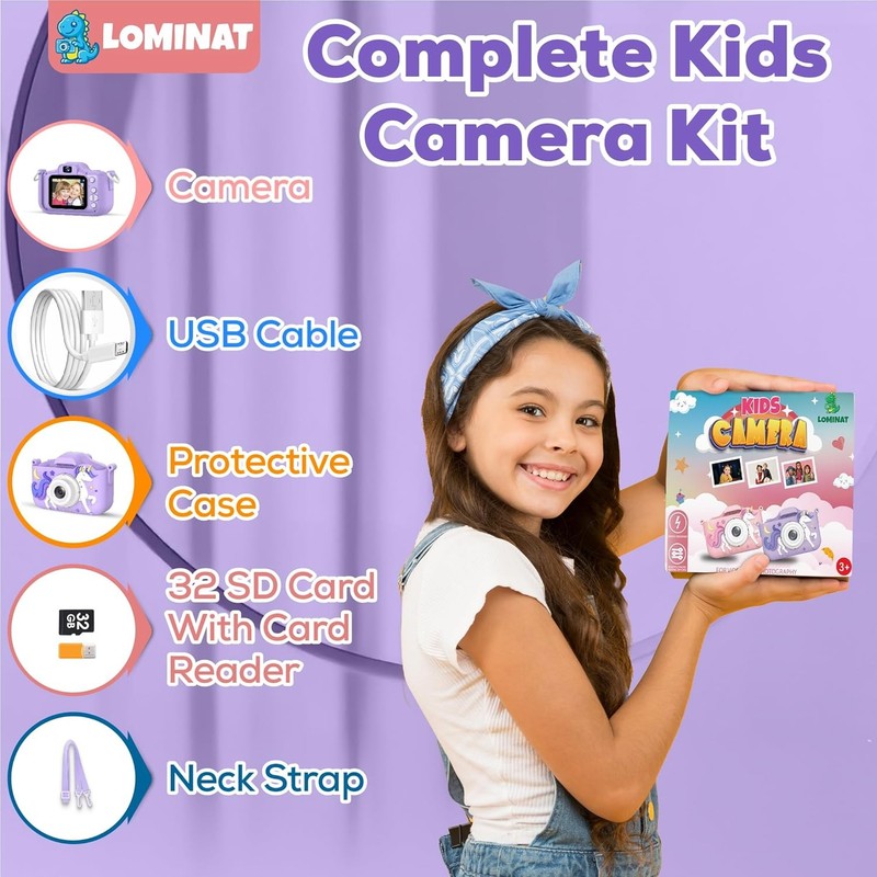 Unicorn Kids Camera 1080P HD Selfie Toy Camera for Girls 3 12 w/ 32GB SD8