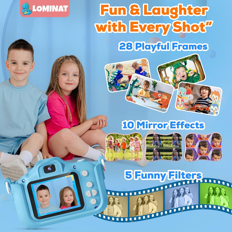Kids 1080P HD Camera Dinosaur Dual Lens w/32GB SD Gift for Boys Girls 3-93