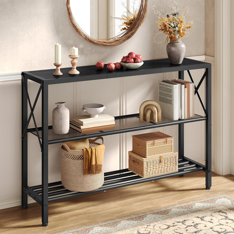 Industrial Console Table 3 Tier Entryway Hallway Narrow Sofa Table Black10