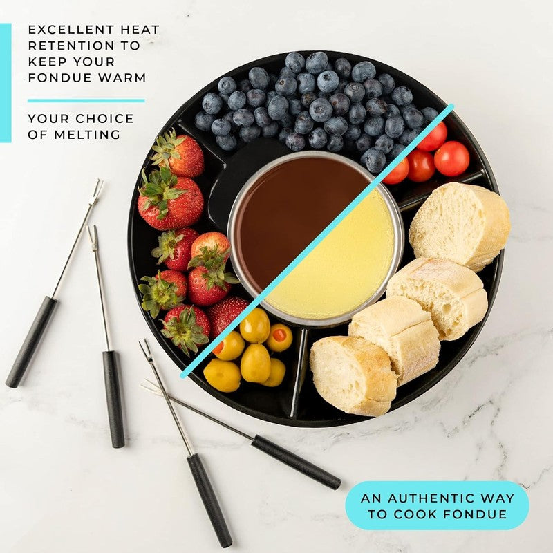 Electric Fondue Pot Set, Temp Control, 4 Forks, Trays, Chocolate Gift Kit4