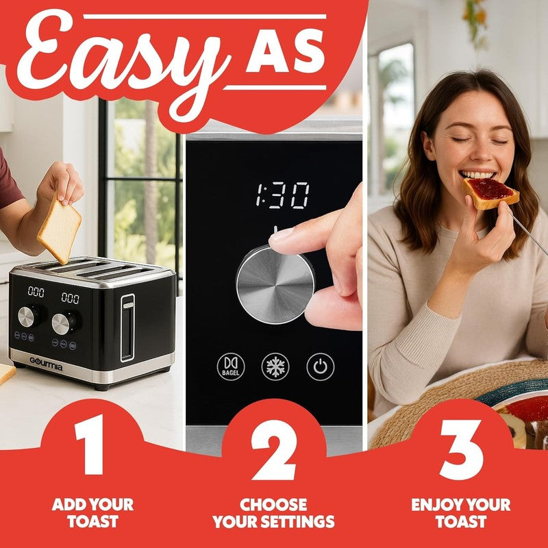 4-Slice Toaster Black Dual Controls Bagel Defrost Reheat 6 Browning Levels9