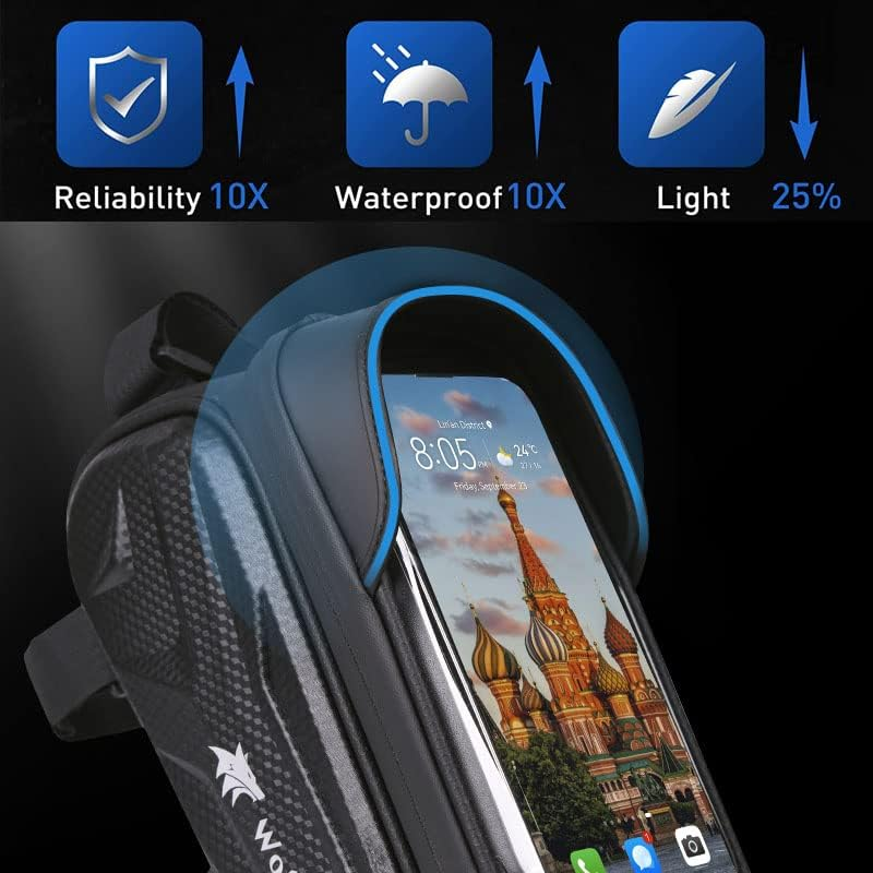 Waterproof Bike Frame Bag Phone Holder Touchscreen Sun Visor Fits Phones 7"4