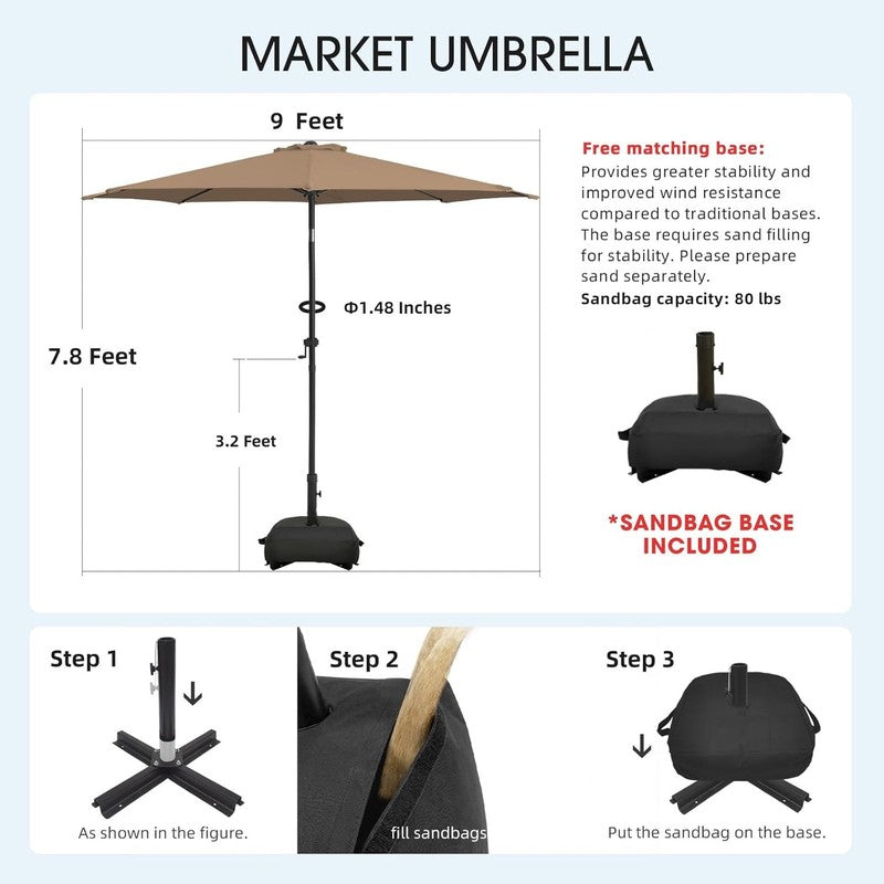 9FT Umbrella with Base Outdoor Waterproof Fade Resistant Patio Deck1