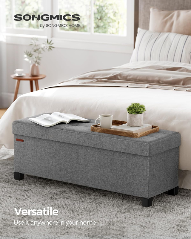 Storage Ottoman Bench, Foldable Foot Rest with Legs, 15 X 43 X 15.7 Inches, End 2
