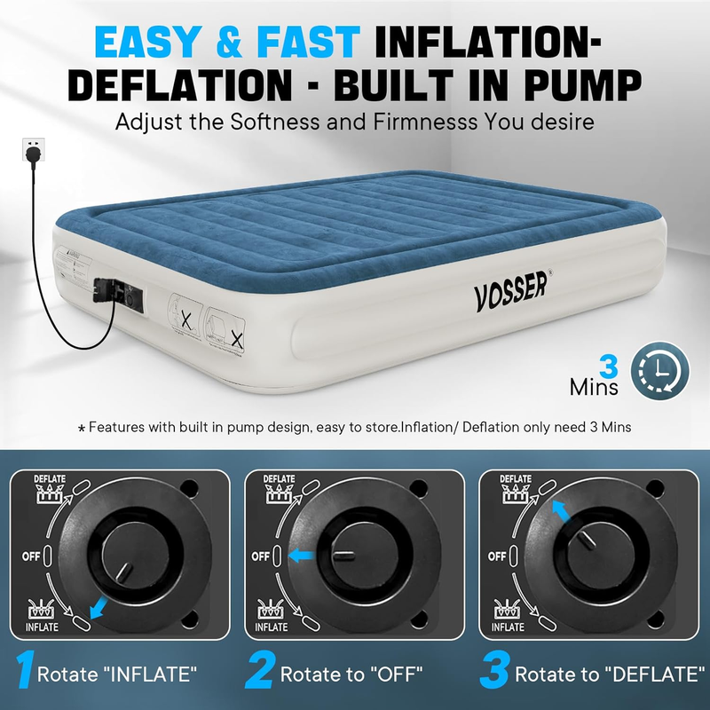Queen Air Mattress w/ Built In Pump Foldable Inflatable Bed for Home Camping3