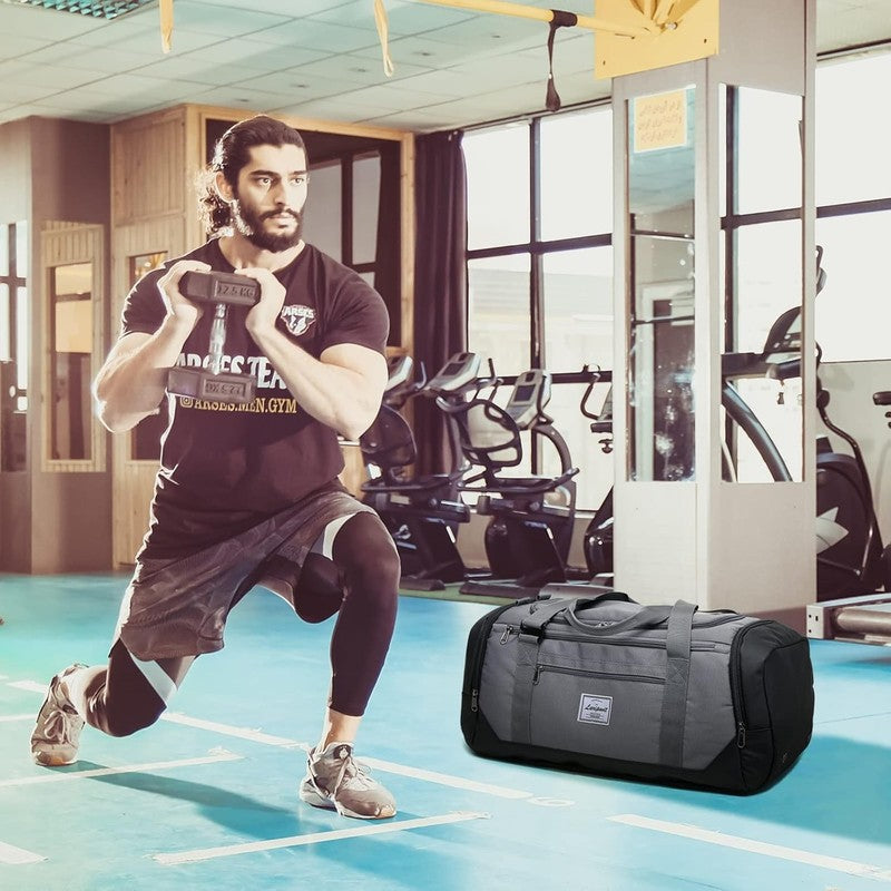 40L Travel Duffle Gym Bag Gray Shoes Compartment Wet Pocket Weekender5