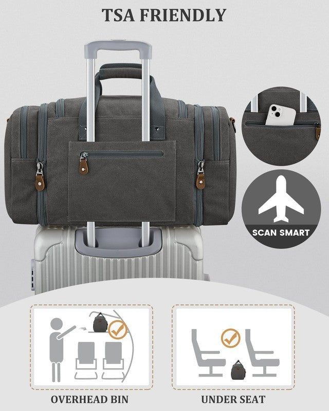 Expandable 50L Canvas Duffle Bag Grey Travel Gym Weekender Carry On6