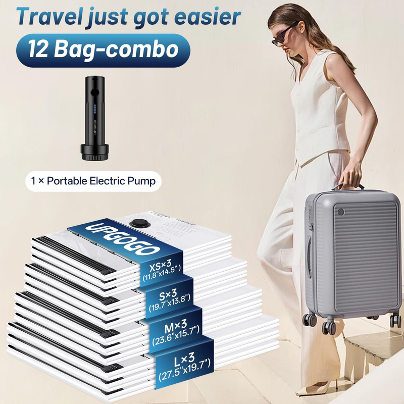 Travel Vacuum Storage Bags Electric Pump 12 Pack Compression Luggage1