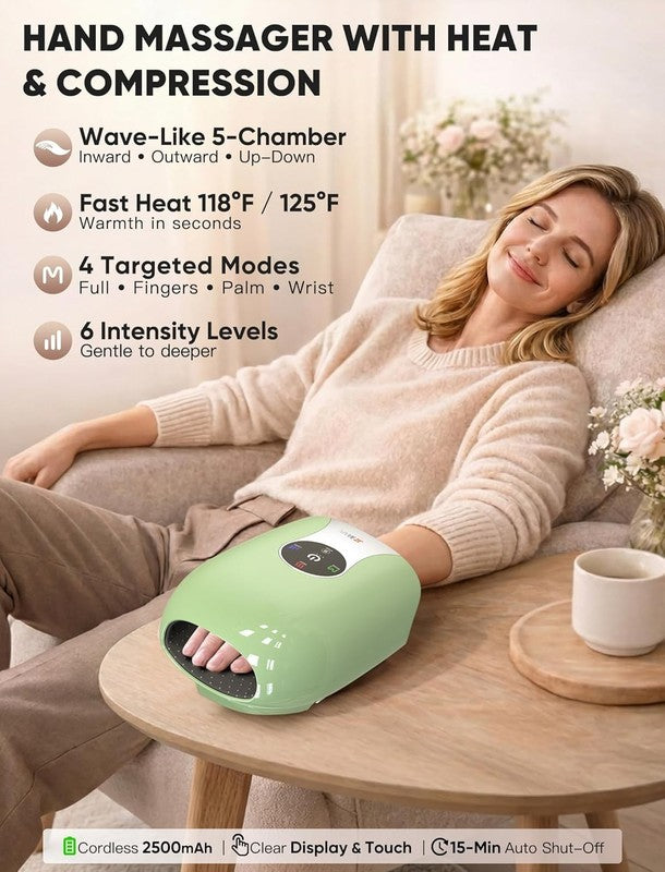 Hand & Wrist Massager w/ Heat Compression Cordless 6 Intensity Pain Relief1