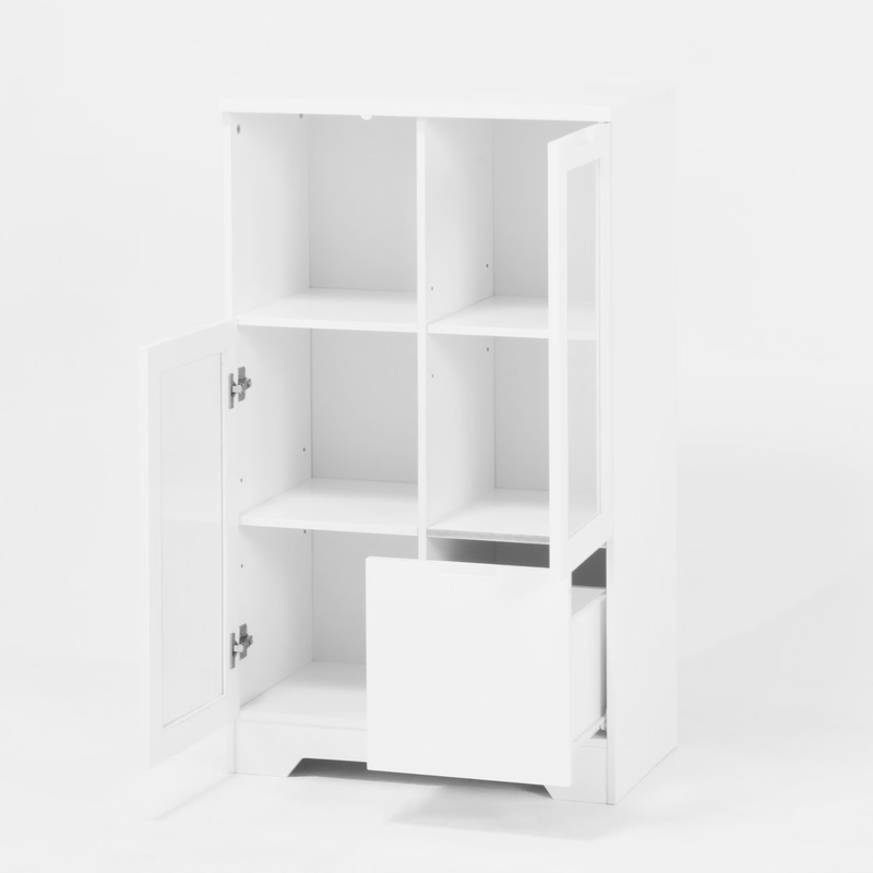 Storage Cabinet with Glass Doors and Drawer, Adjustable Shelves, White7