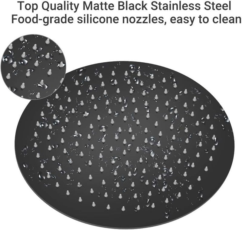12" Matte Black Rain Shower Head, Ultra-Thin High Pressure Stainless Steel3