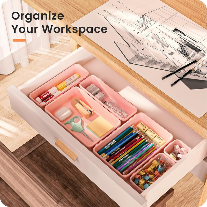 Drawer Organizer Makeup Storage 5 Size Holds 177 Items Pink4