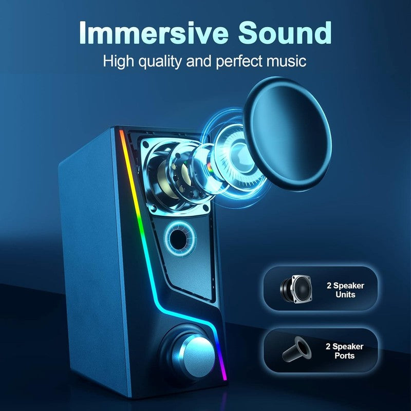 Nylavee PC Computer Speakers USB 3.5mm RGB 6 Modes Bass Boost Desktop1