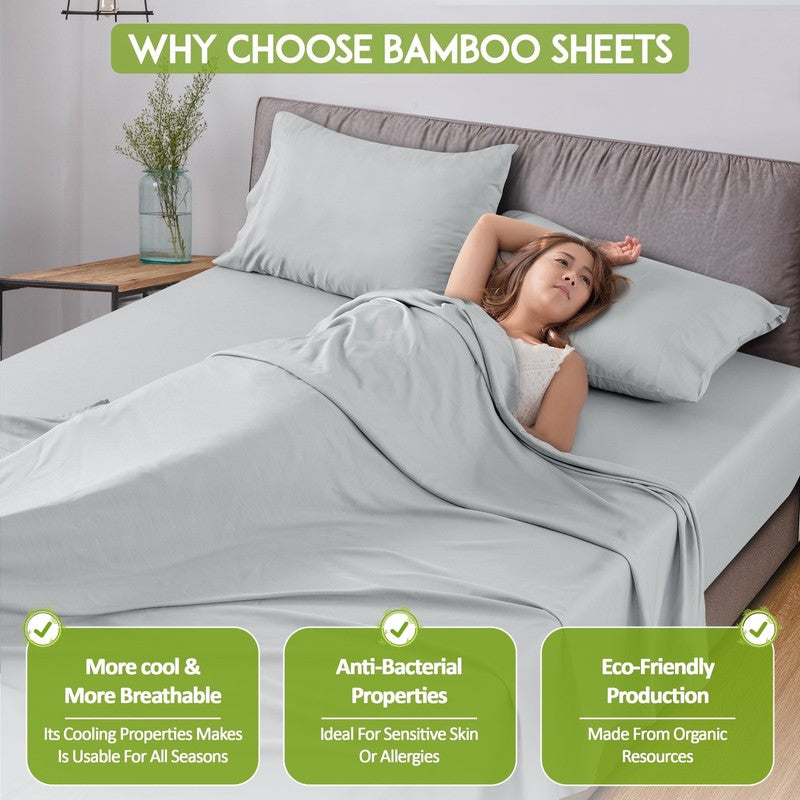 Rayon from Bamboo Blend Queen Sheets Deep Pockets - 4 Piece Cooling Bed Sheets S4