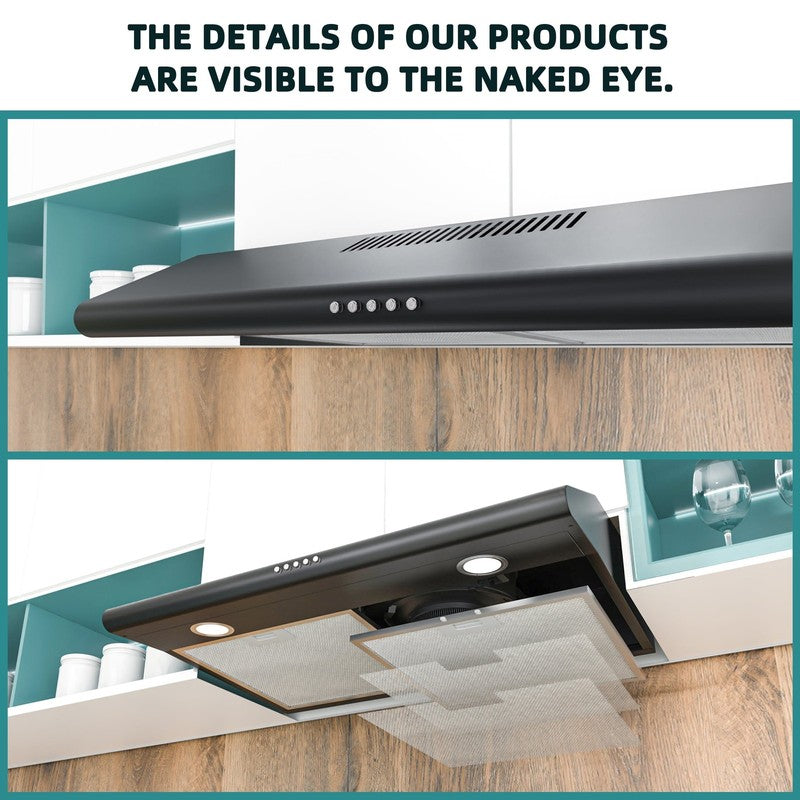 Black 30" Under Cabinet Range Hood LED 3-Speed Push Button Charcoal Filter4