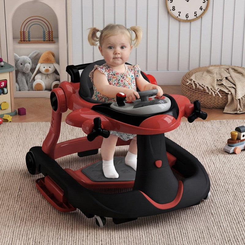 5-In-1 Musical Baby Walker with Wheels, Foldable Baby Walker for Boys Girls, Red4