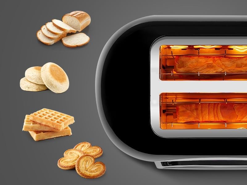 Smart Touch Screen 2 Slice Toaster Retro Stainless Steel, 6 Bread Settings Black2