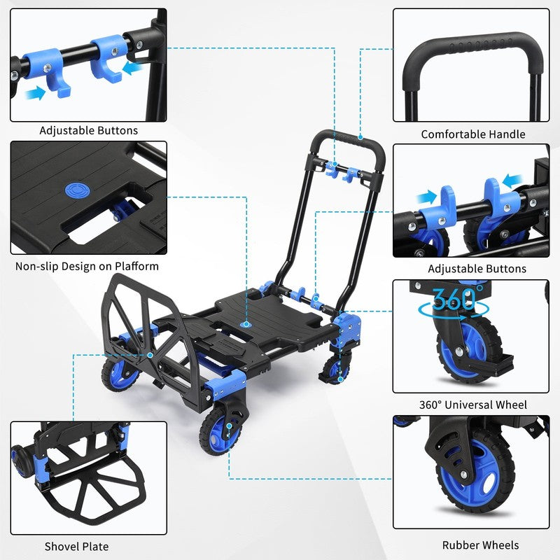 Portable 2-in-1 Hand Truck & Dolly Cart Foldable 330LB Capacity Handle6