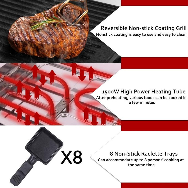 2 in 1 Electric Raclette Grill Tabletop Korean BBQ Crepe Maker Nonstick Adj Temp2