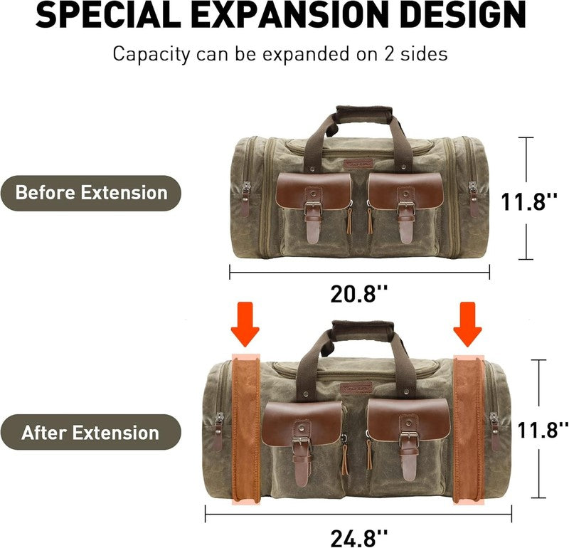 Waxed Canvas Duffle Bag - 50L Waterproof Weekender Overnight Travel Bag6