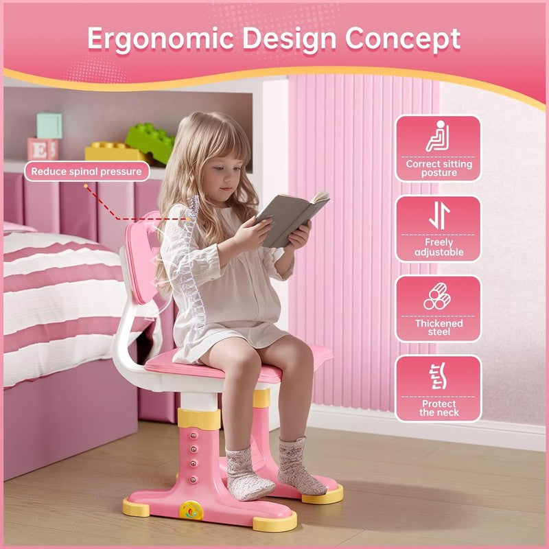 Kids Desk & Chair Set Height Adjustable Study Table w Drawer Bookstand Pink4