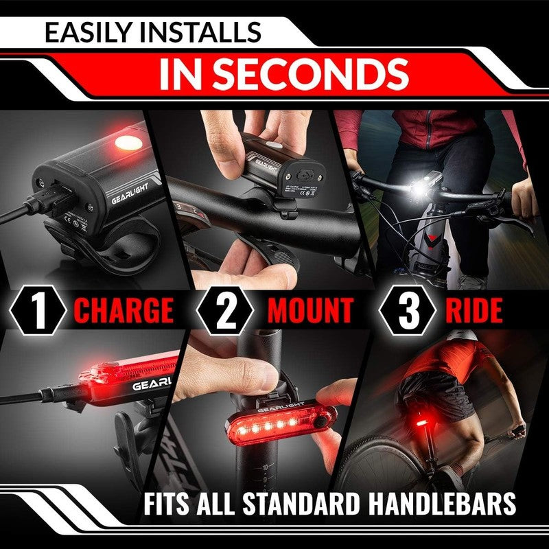 Rechargeable Bike Light Set Front & Rear Powerful Night Riding Safety Lights5