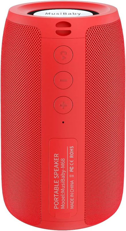 Musibaby 24H Bluetooth Speaker, Waterproof, Dual Pairing, Deep Bass, Red7
