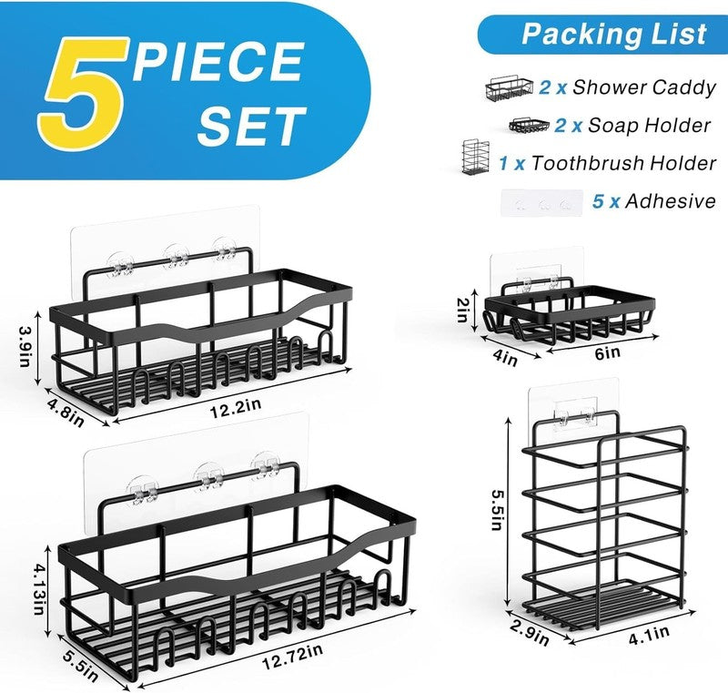 Adhesive Shower Caddy, 5 Pack Rustproof Stainless Steel Bath Organizers with Lar6