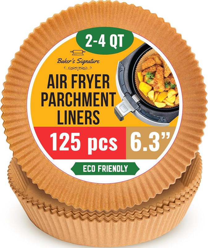 6.3 Inch Air Fryer Liners 125 Pcs 2 4 Qt Round Non Stick Oil Proof8
