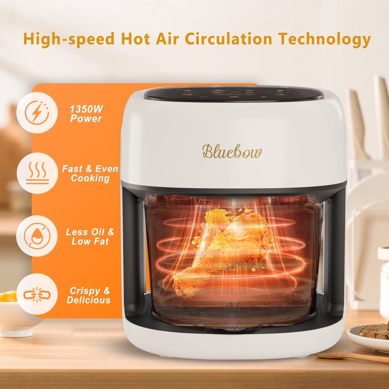 5QT Air Fryer, 360° Glass View, 8-in-1 Digital, Nonstick Basket, 1350W, White2