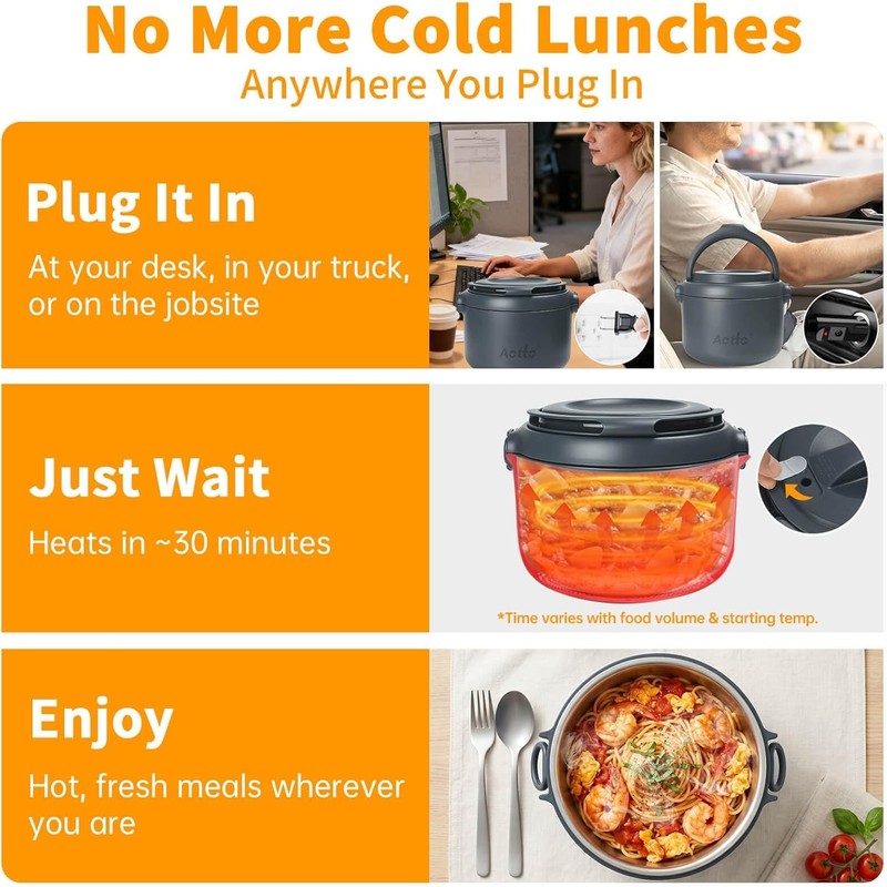 Electric Lunch Box 32 Oz Portable Food Warmer 3 in 1 12V 24V 110V Grey5