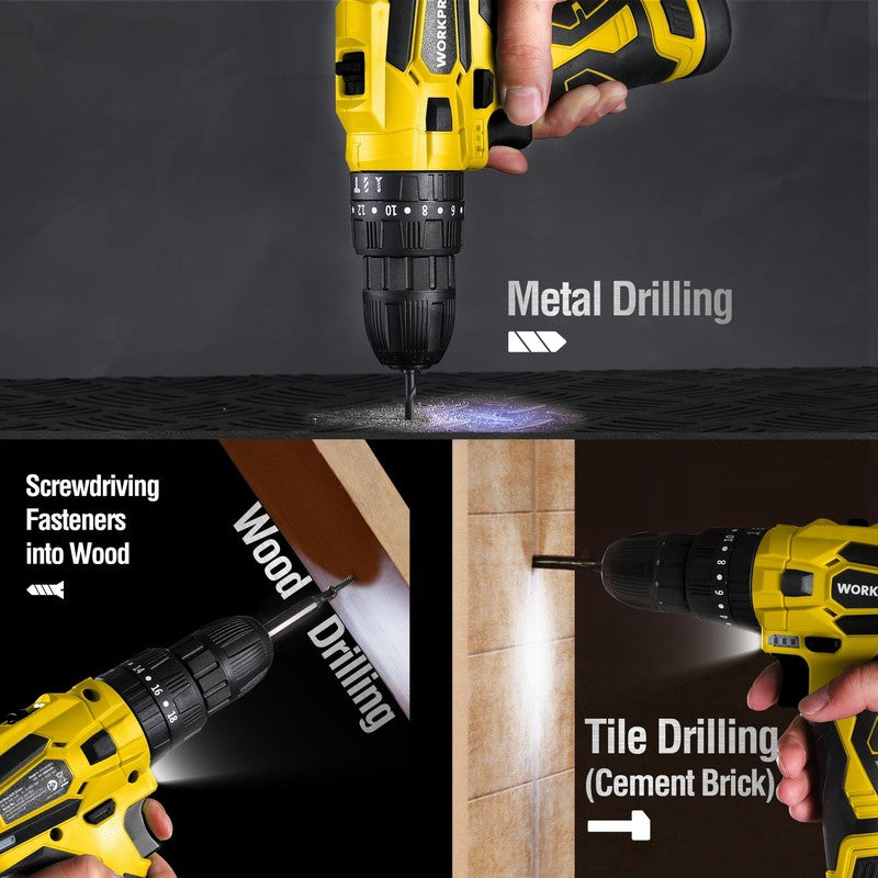 12V Cordless Drill Power Tool Set 177-Pc Combo Kit Yellow Storage Bag & Battery3