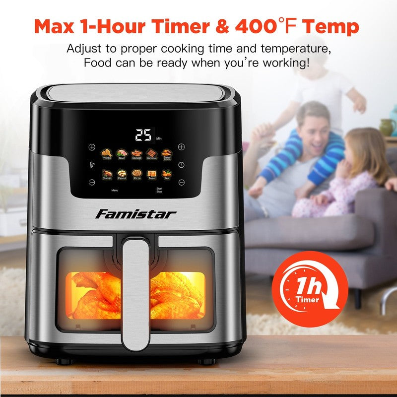 7.5QT Air Fryer Oven, 10-in-1, LED Touch, 10 Presets, w/ Basket & 100 Liners1