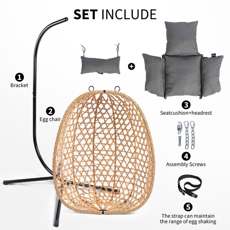 Egg Chair with Stand, Patio Wicker  Hanging Chair, Hammock Swing Chair, 350LBS C3