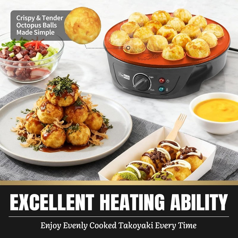 Takoyaki Maker Pan with Temperature Control, Tools and Recipes, Make 18 Japanese3