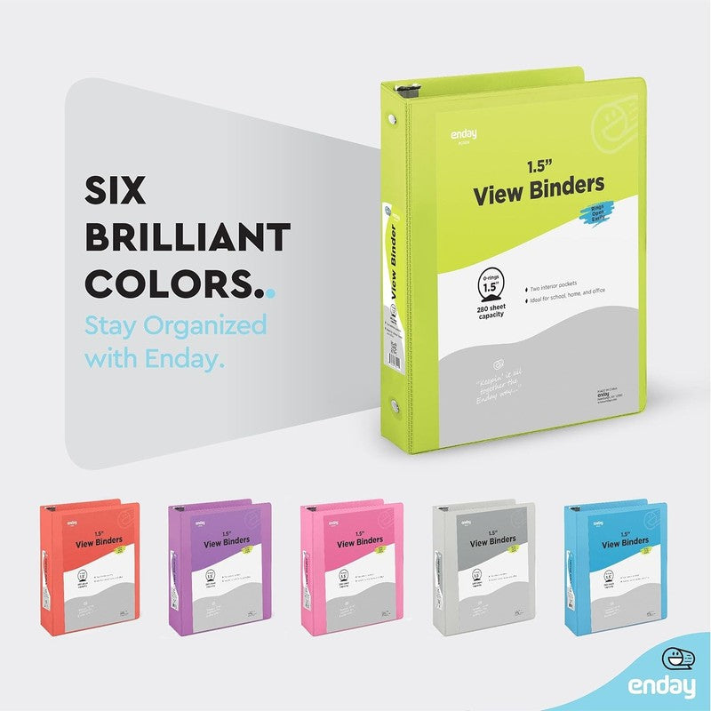 3 Ring Binder, 1.5 Inch Clear View Cover with 2 inside Pockets Binder, Colored S4