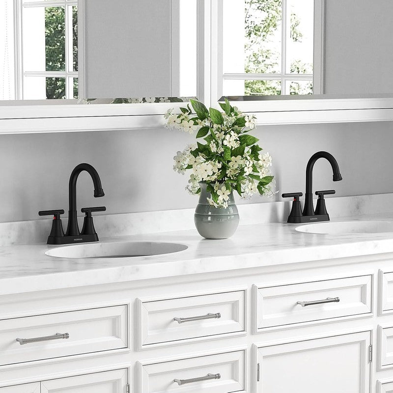 2 Pack Matte Black Bathroom Sink Faucet 4" Centerset w/ Drain Hoses5