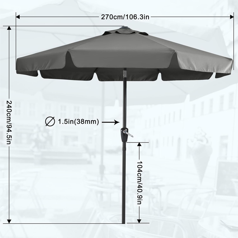 Outdoor 9FT Market Umbrella Crank Tilt Waterproof UV Protection Gray2
