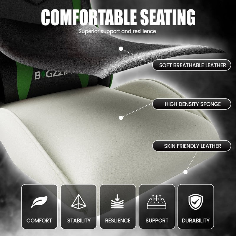 Gaming Chair PU Leather Adjustable Headrest & Lumbar Support, Green5