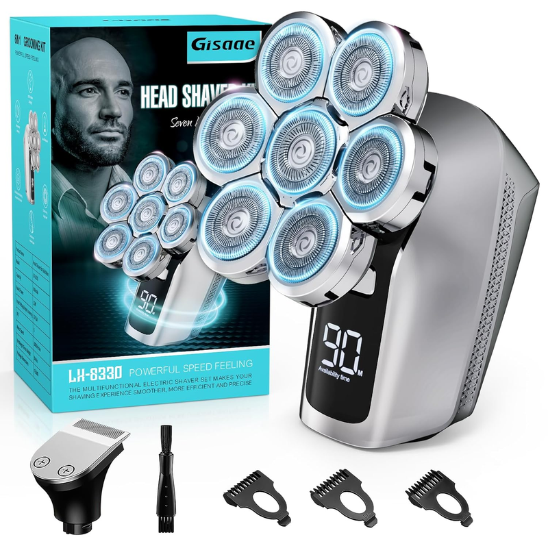 7D Waterproof Electric Head Shaver for Men - Cordless Grooming Kit7