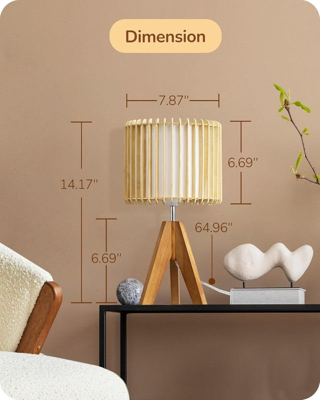Small Table Lamp Wood Tripod Bedside Lamp Boho Nightstand E26 14.17in4