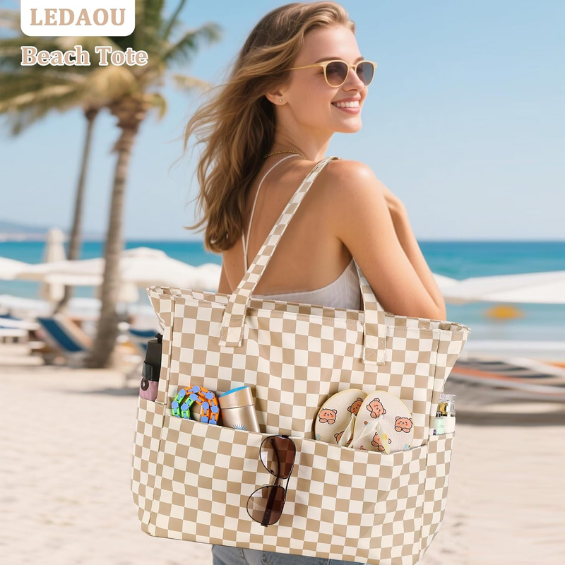 Large Waterproof Beach Bag Women Tote Sandproof Pool Gym Grocery Bag1