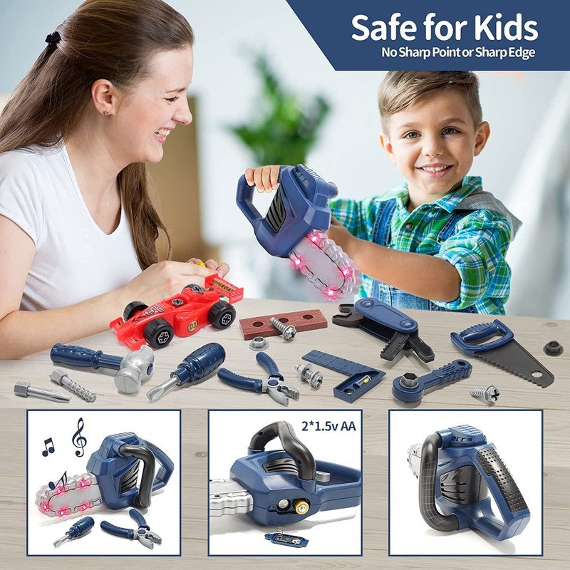 47Pc Kids Pretend Play Tool Set with Toy Drill Chainsaw Tool Box for Boys5