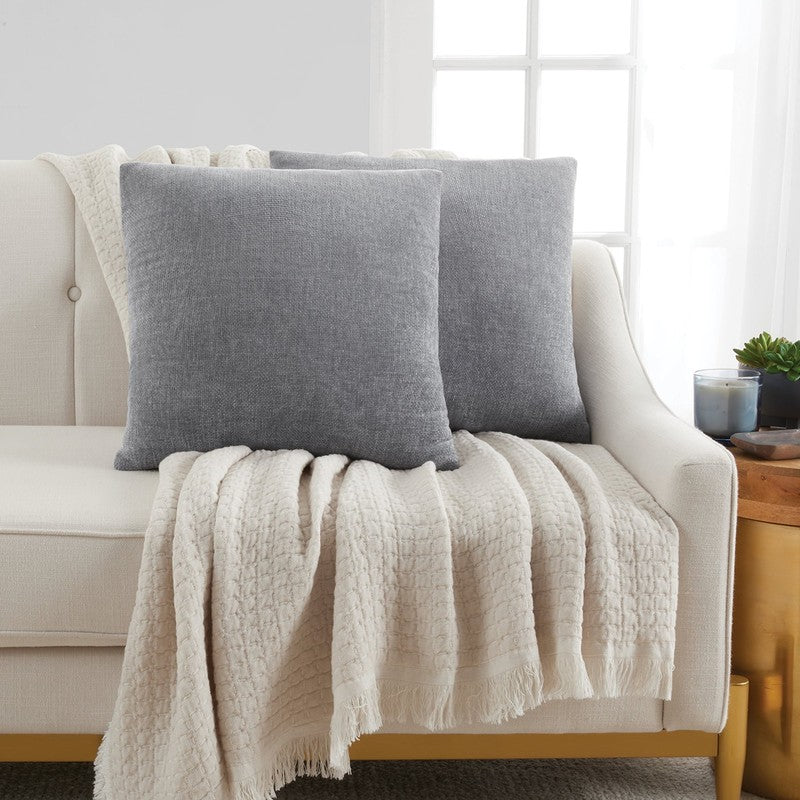 Solid Chenille Throw Pillow Set 18"x18" Gray Decorative Pillows, 2 Pack4