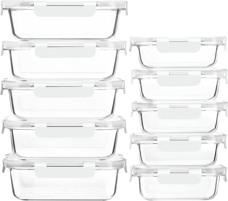 10 Pack Glass Meal Prep Containers Airtight Snap Lock Lids White9