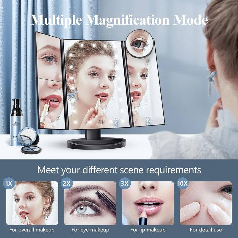 Vanity Mirror with Lights – Trifold, 2X 3X 10X Magnification Touch Control Black3