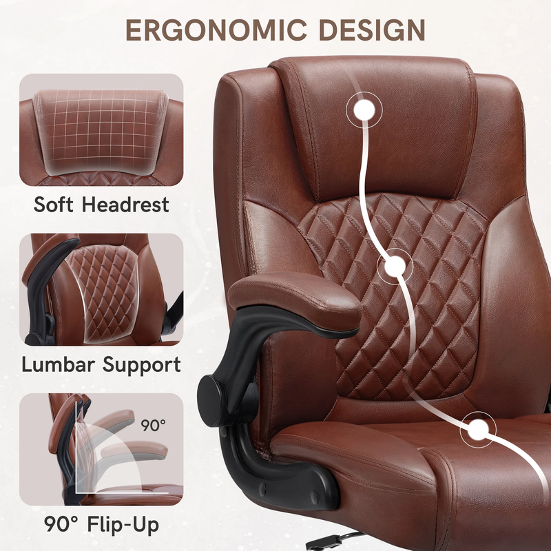 Executive Leather Office Chair High Back Big Tall Dark Brown2