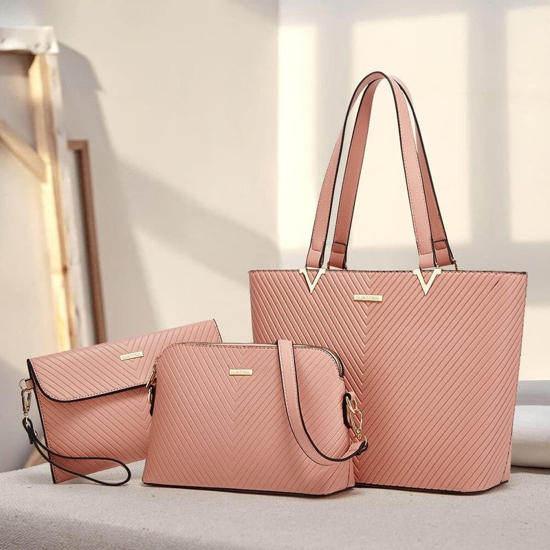 Women Fashion Synthetic Leather Handbag Set 3PCS Tote Shoulder Satchel Purse5
