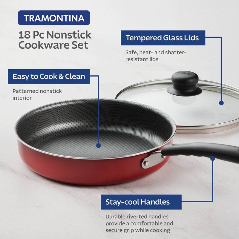 Primaware 18 Piece Non-Stick Cookware Set, Red9