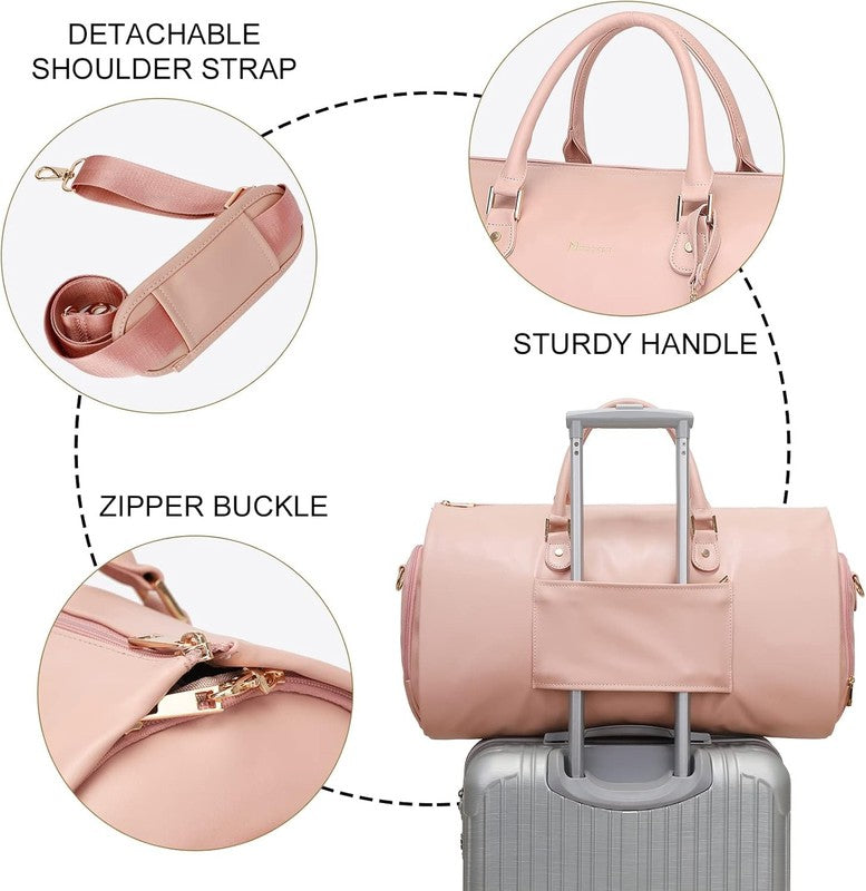 Women 2in1 Garment Duffle Bag Pink Hanging Suit Travel Carry On4